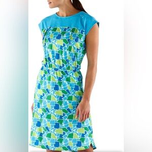 REI Novara Whittier Bike Dress Sz M Blue Mosaic Print Tennis Urban Cycling Cinch